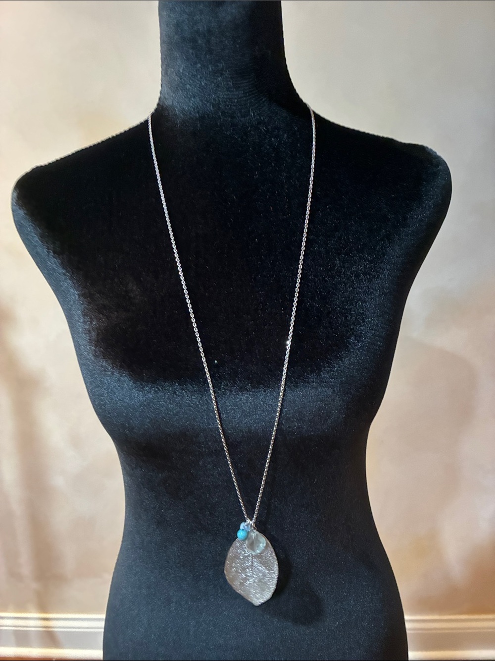 Express Silver Leaf Pendant Necklace with Turquoise Accent - Women Jewelry